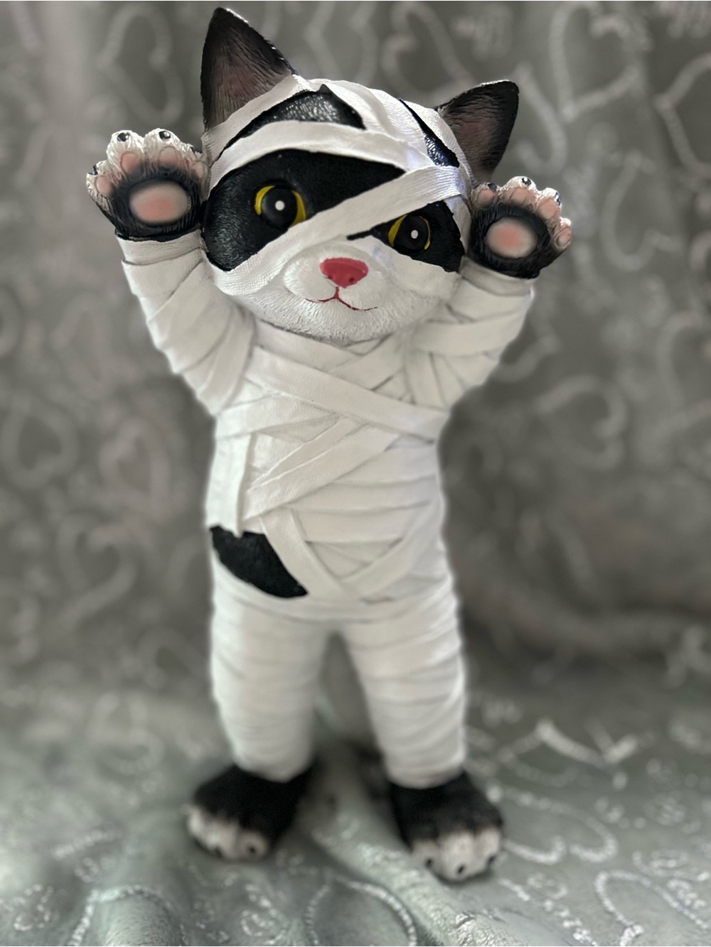 NWT Candy Corn Lane 12” Mummy Kitty Figurine - Black & White Cat